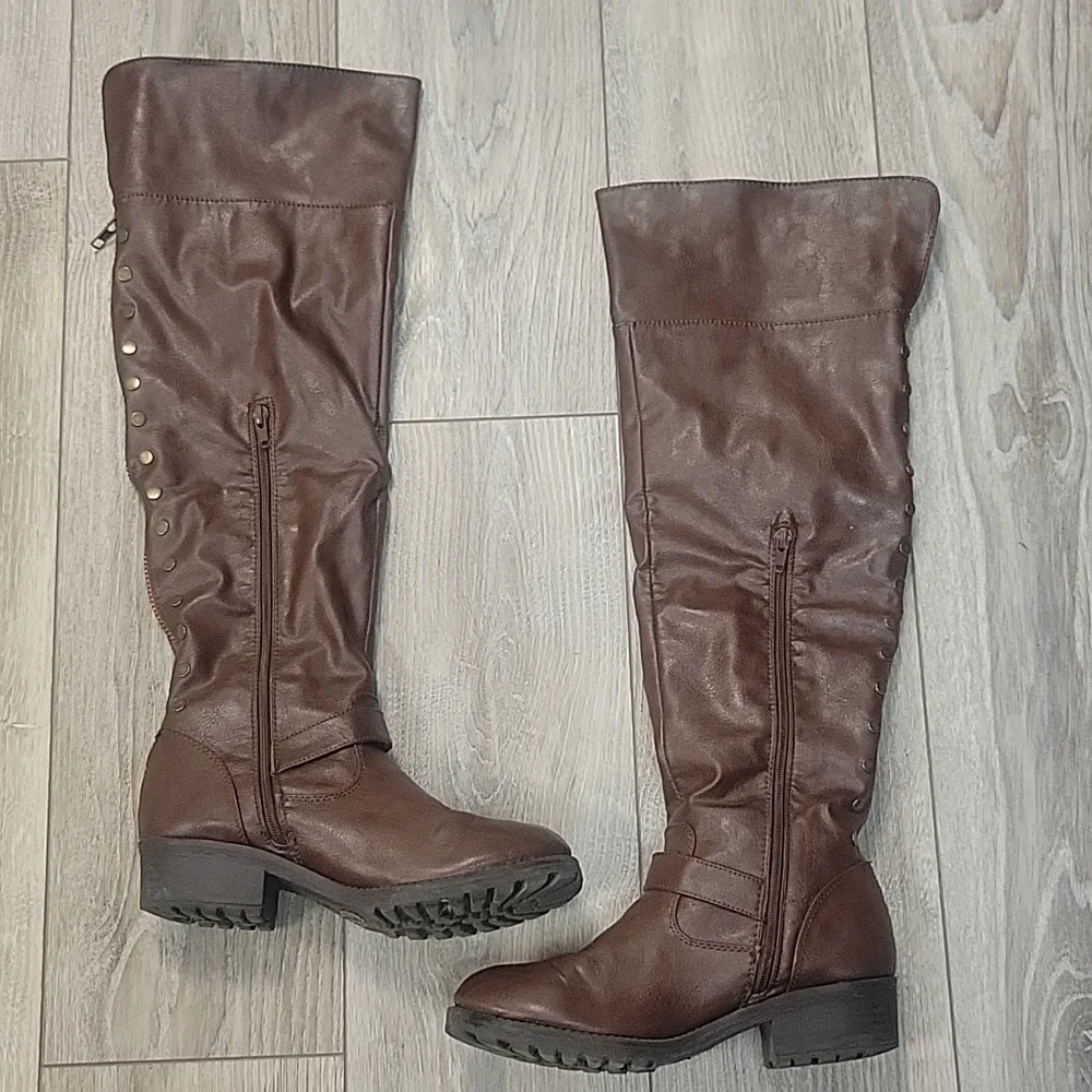 Bamboo Over the Knee Boots Dark Rusty Brown Size 8 1/2